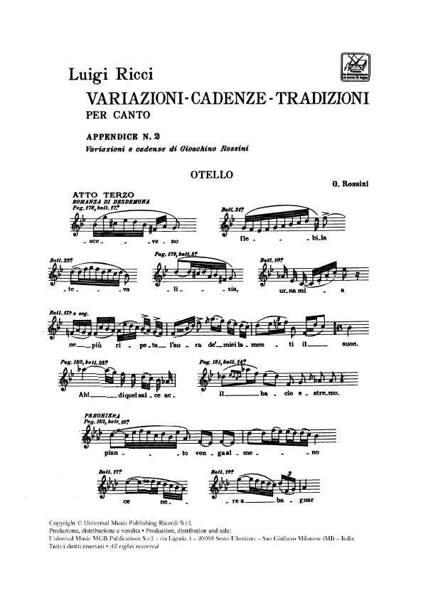 Variazioni - Cadenze Tradizioni Per Canto - App. 2 - klavír a zpěv